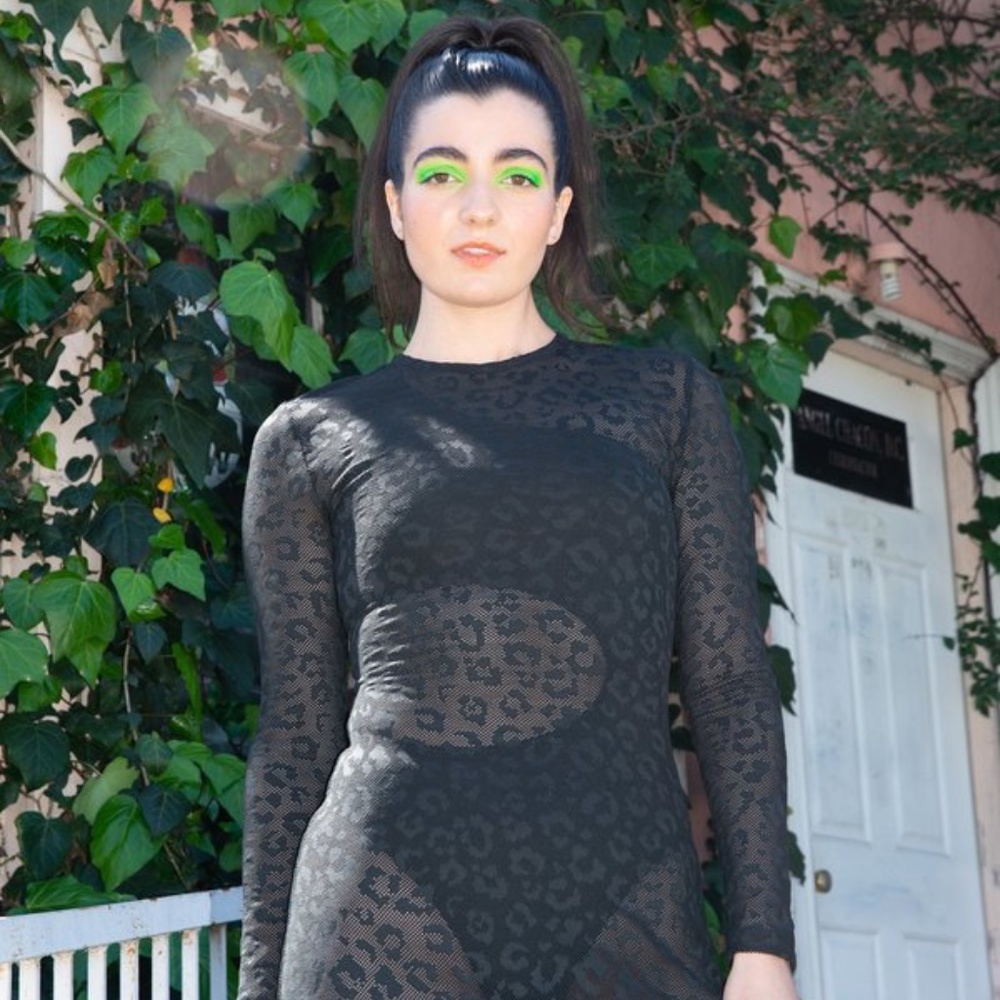 Adam Selman Sport Black Leopard Crew Neck Maxi Dress